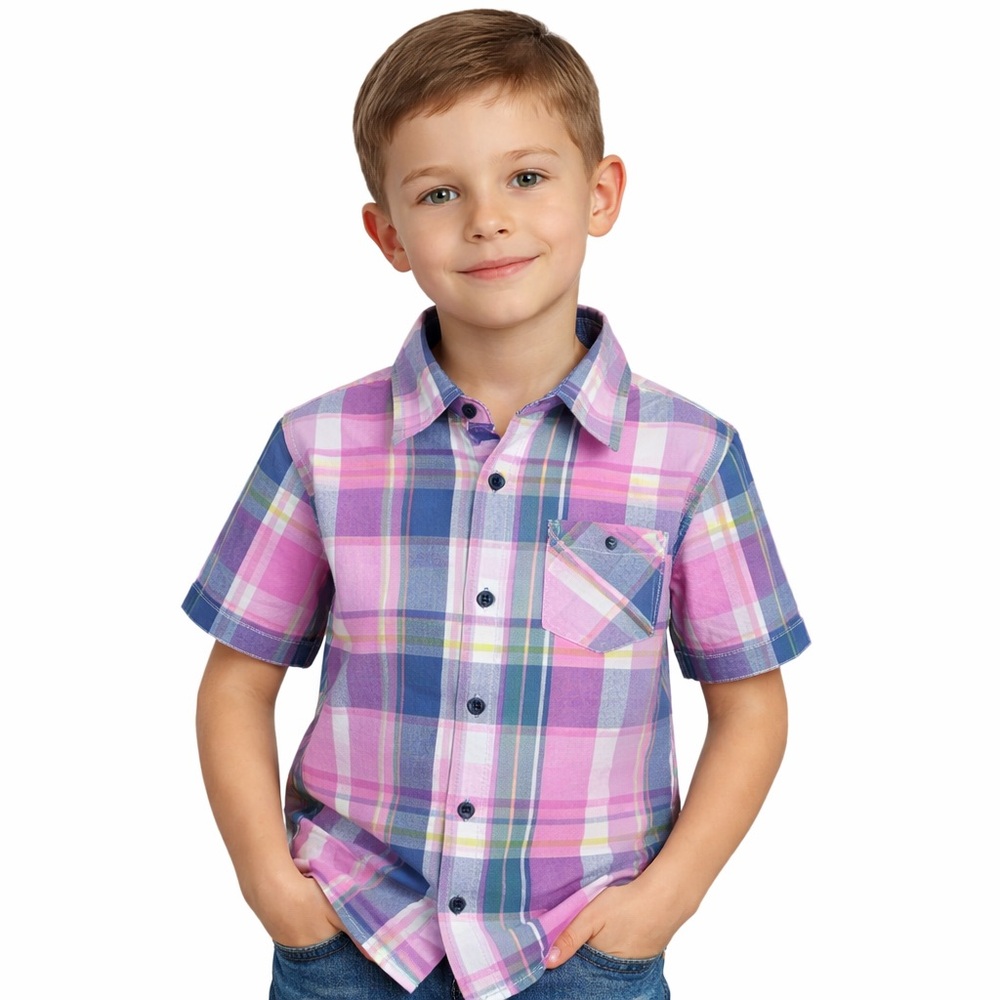 Wrangler Boys Size Small Multicolor Plaid Short Sleeve Button Down Shirt